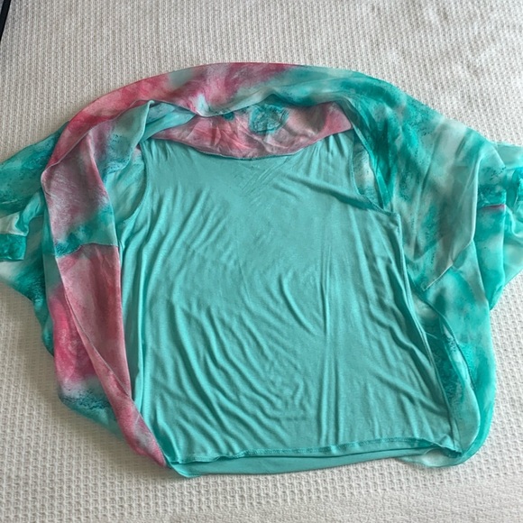 Silk top pink and turquoise made in Italy - Picture 5 of 7